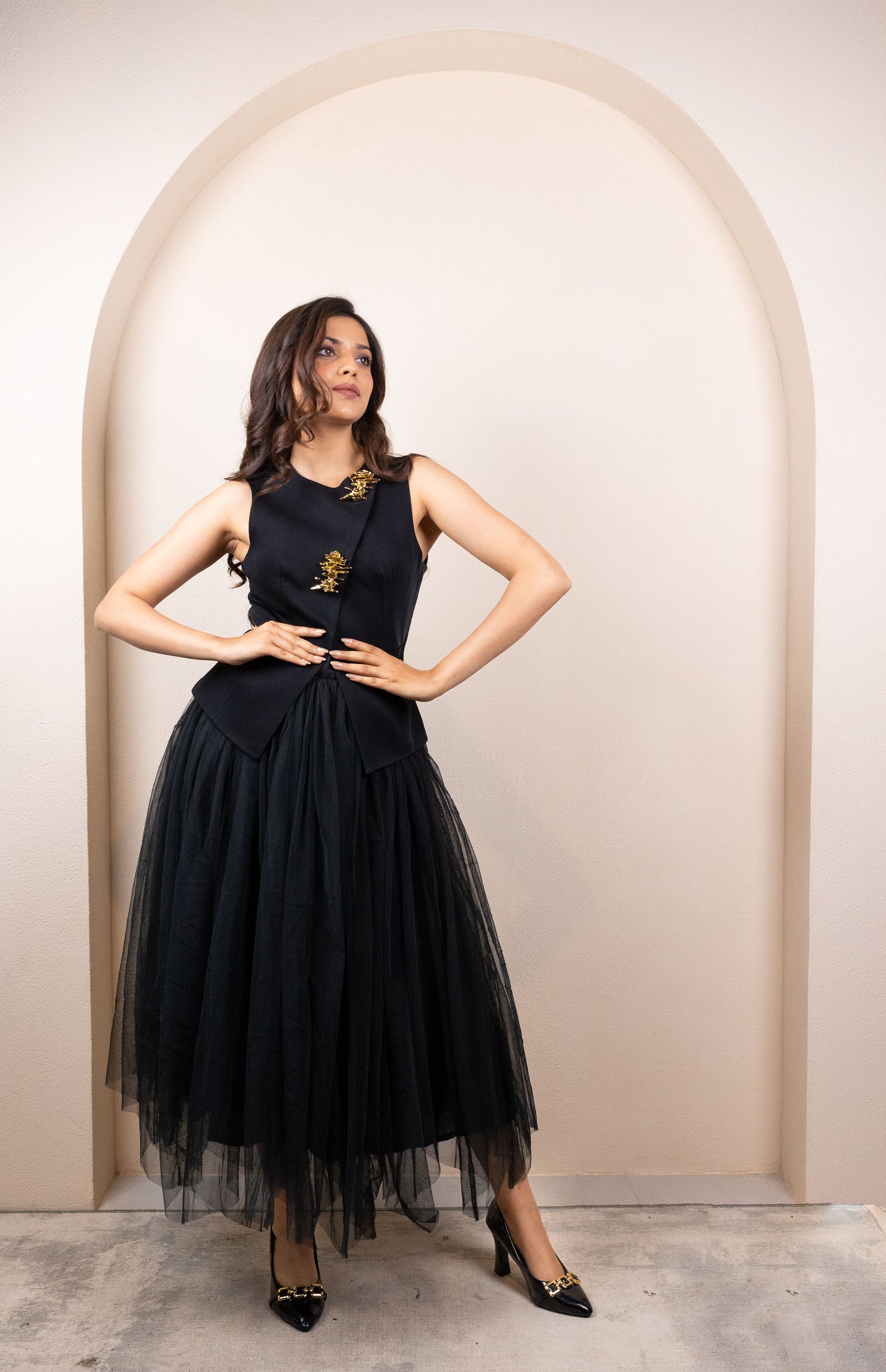 Black Tulle Skirt & Structured Vest