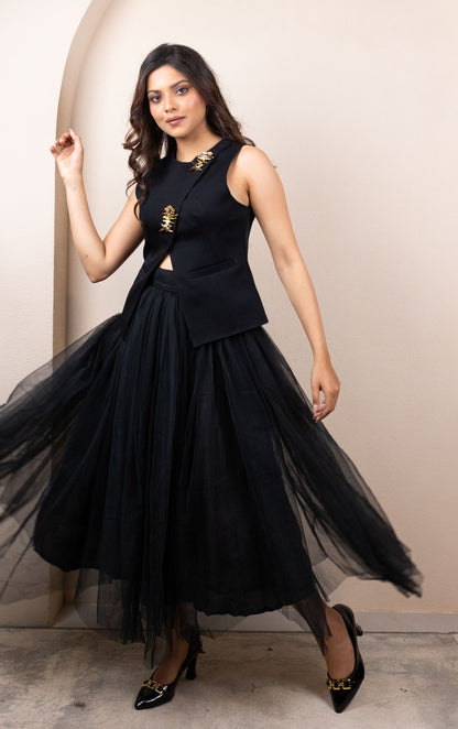Fringe Jacket with Ombre Draped Skirt
