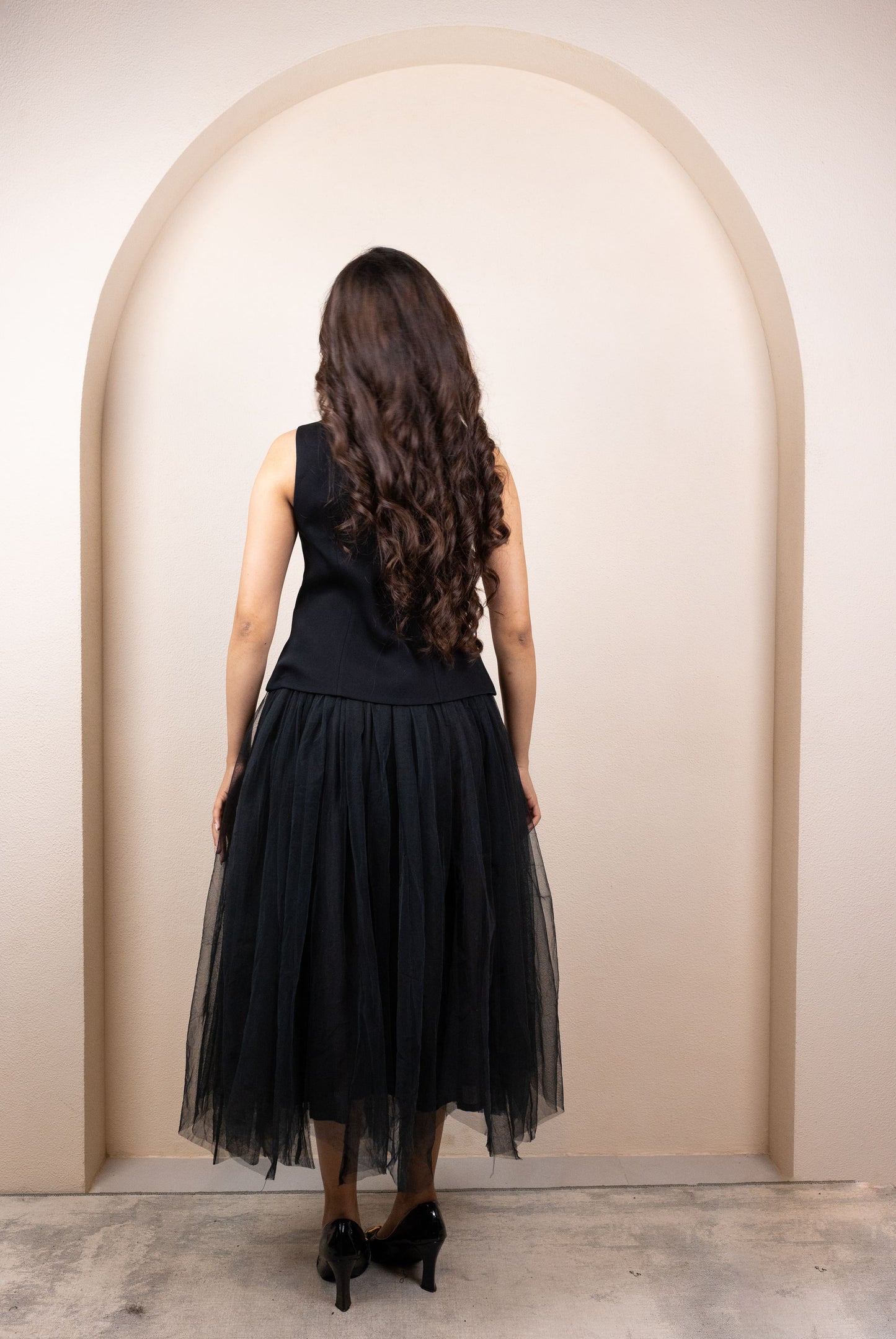 Black Tulle Skirt & Structured Vest