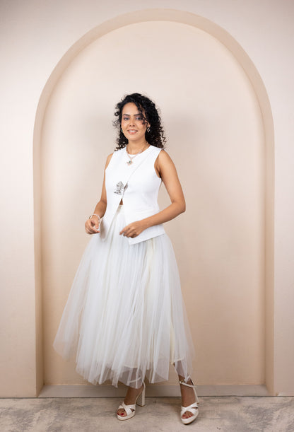 White Tulle Skirt & Structured Vest