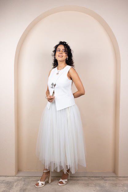 White Tulle Skirt & Structured Vest