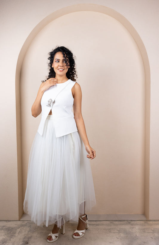 White Tulle Skirt & Structured Vest