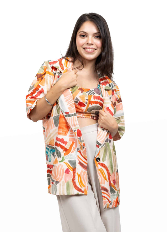 Geometric Print Blazer Three Piece Set Jacket