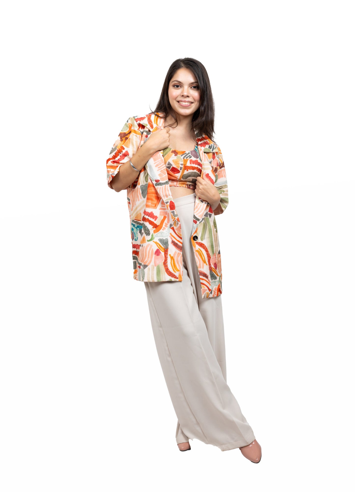 Geometric Print Blazer Three Piece Set Jacket