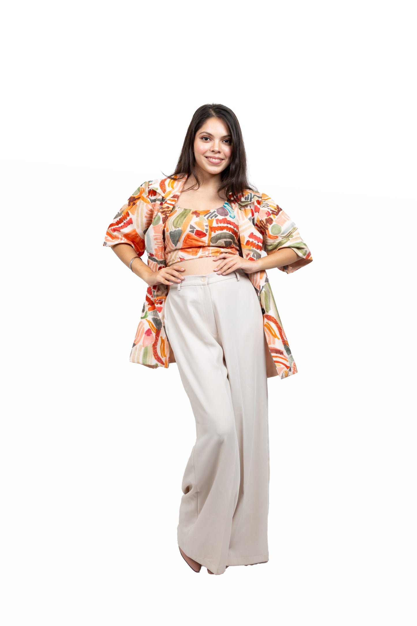 Geometric Print Blazer Set