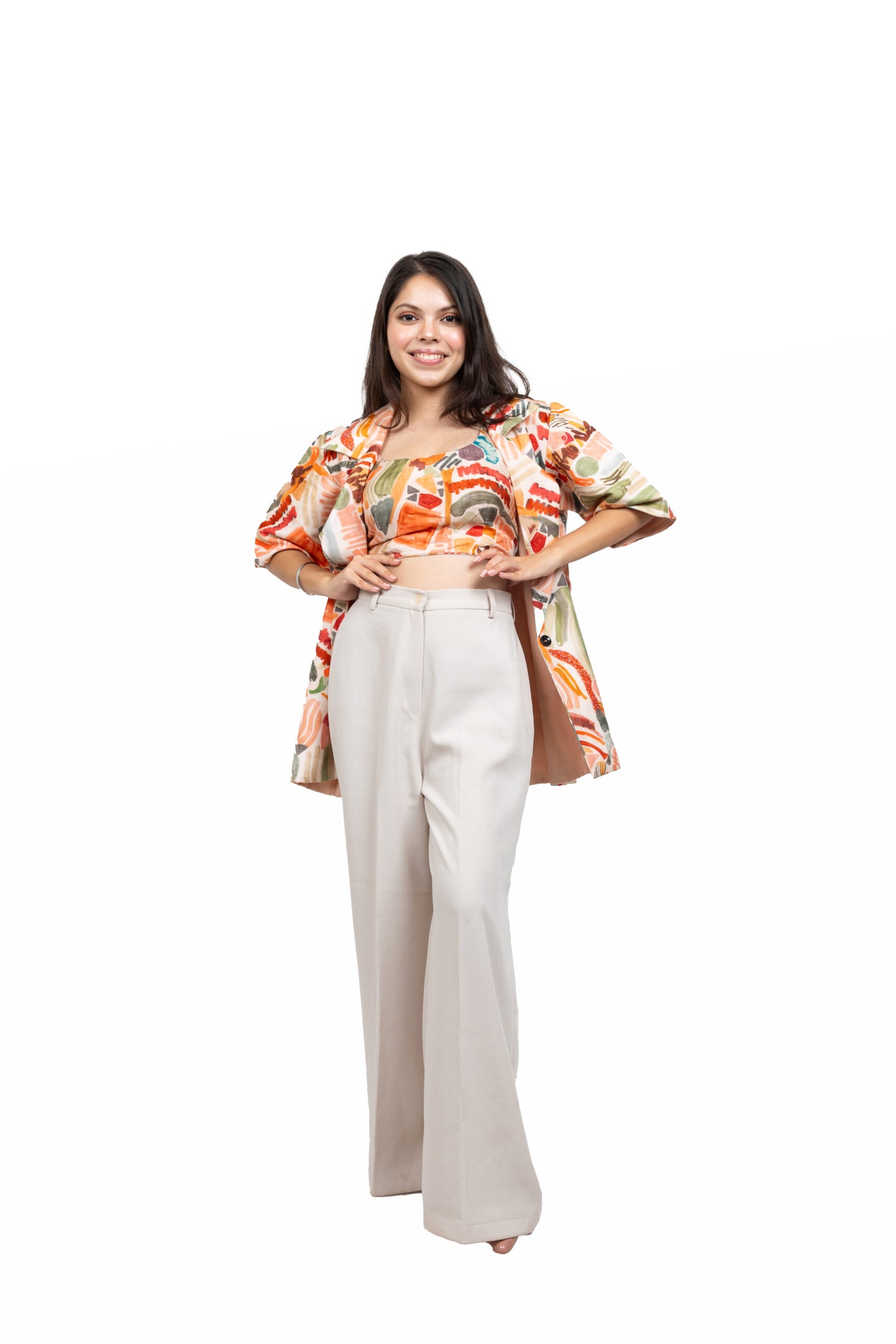 Geometric Print Blazer Set