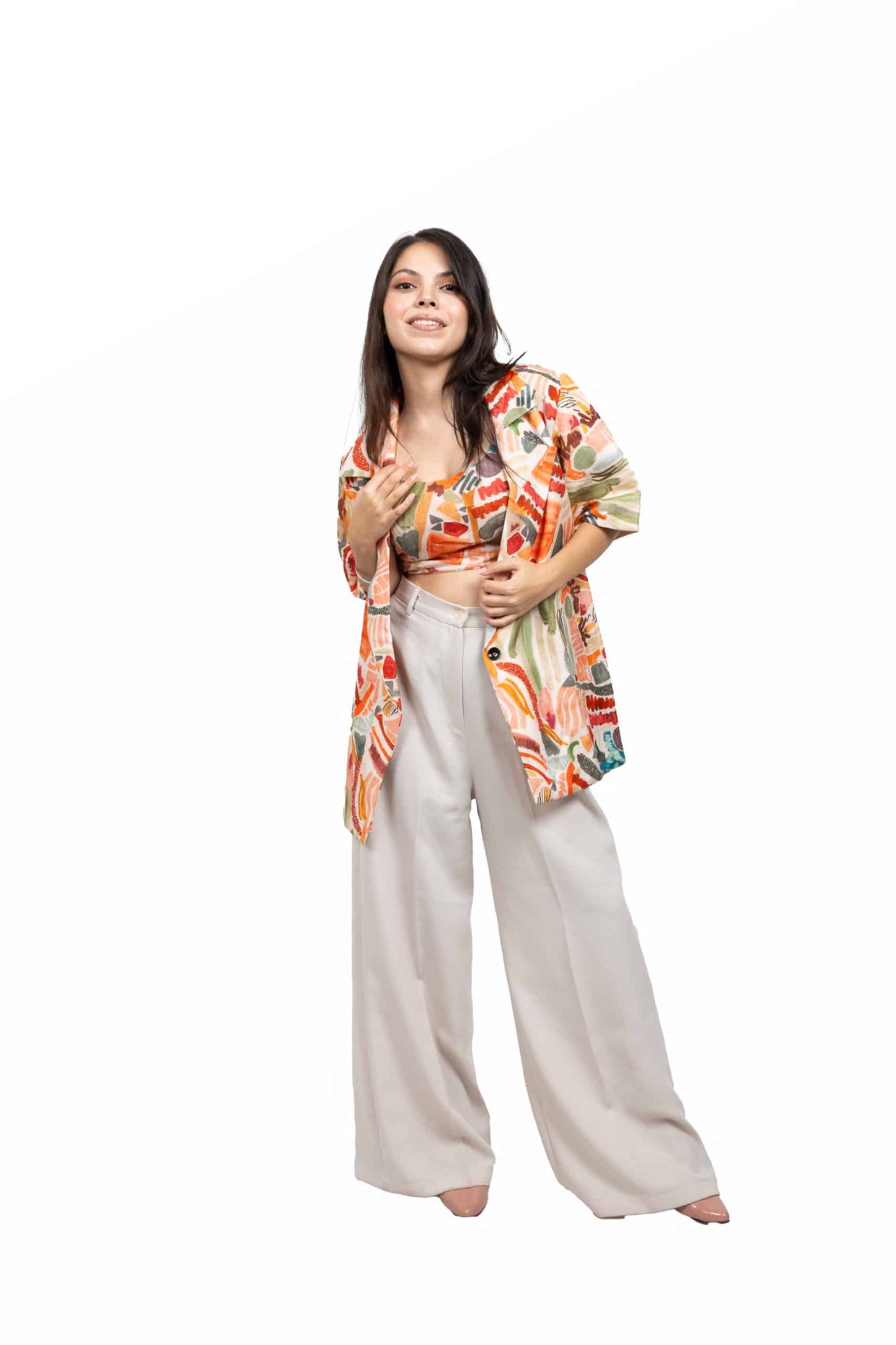 Geometric Print Blazer Set