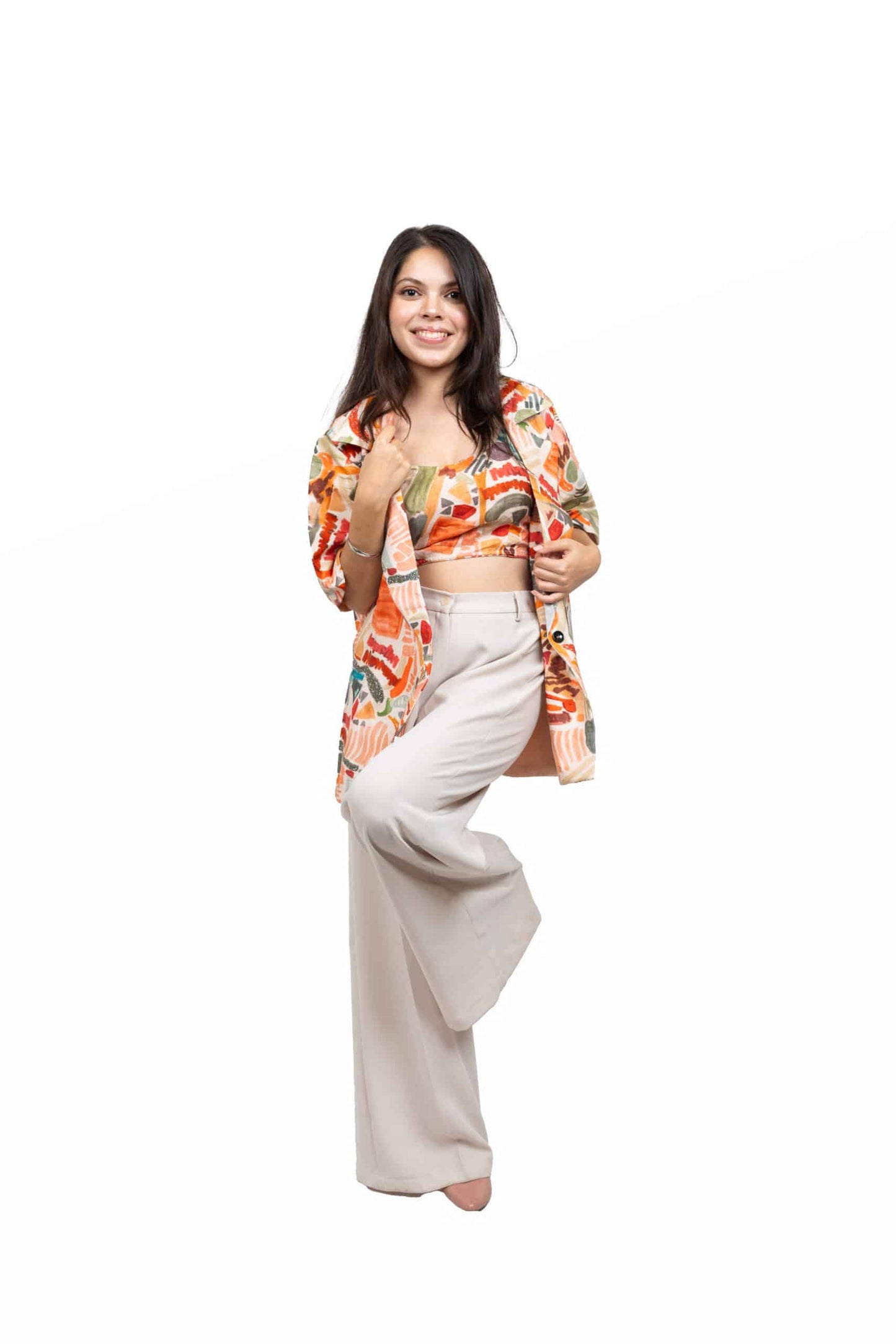 Geometric Print Blazer Three Piece Set Jacket
