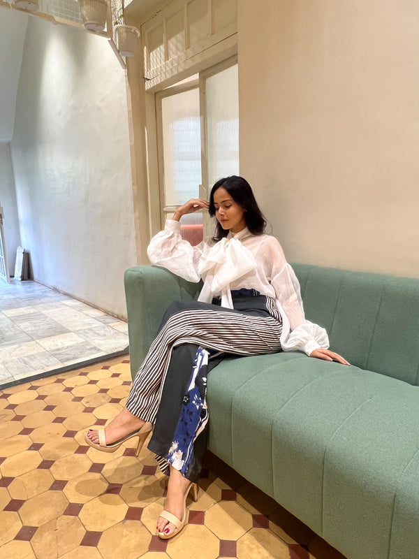 Panel Pant Set with Organza Shirt