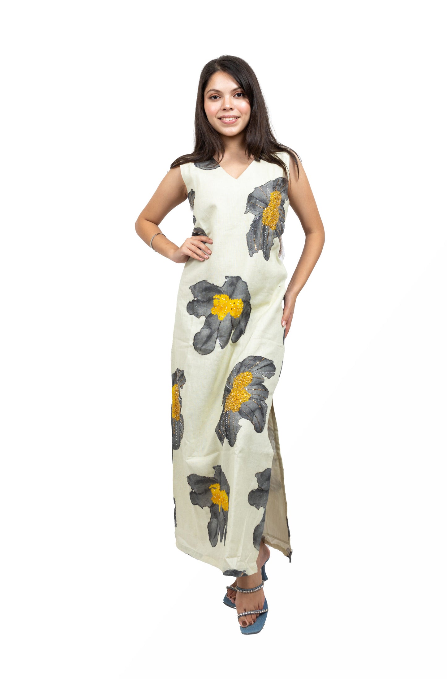 Long High Slit Dress with Work