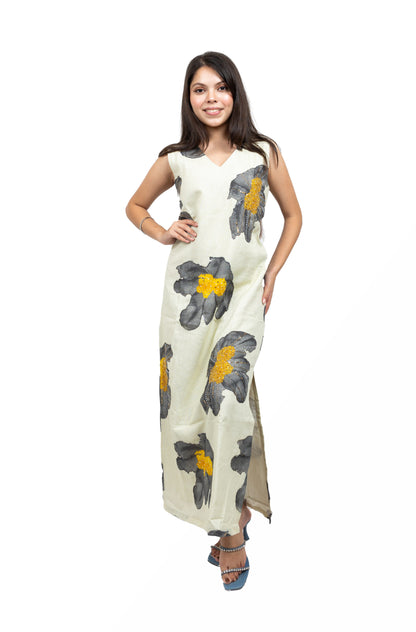 Long High Slit Dress with Work