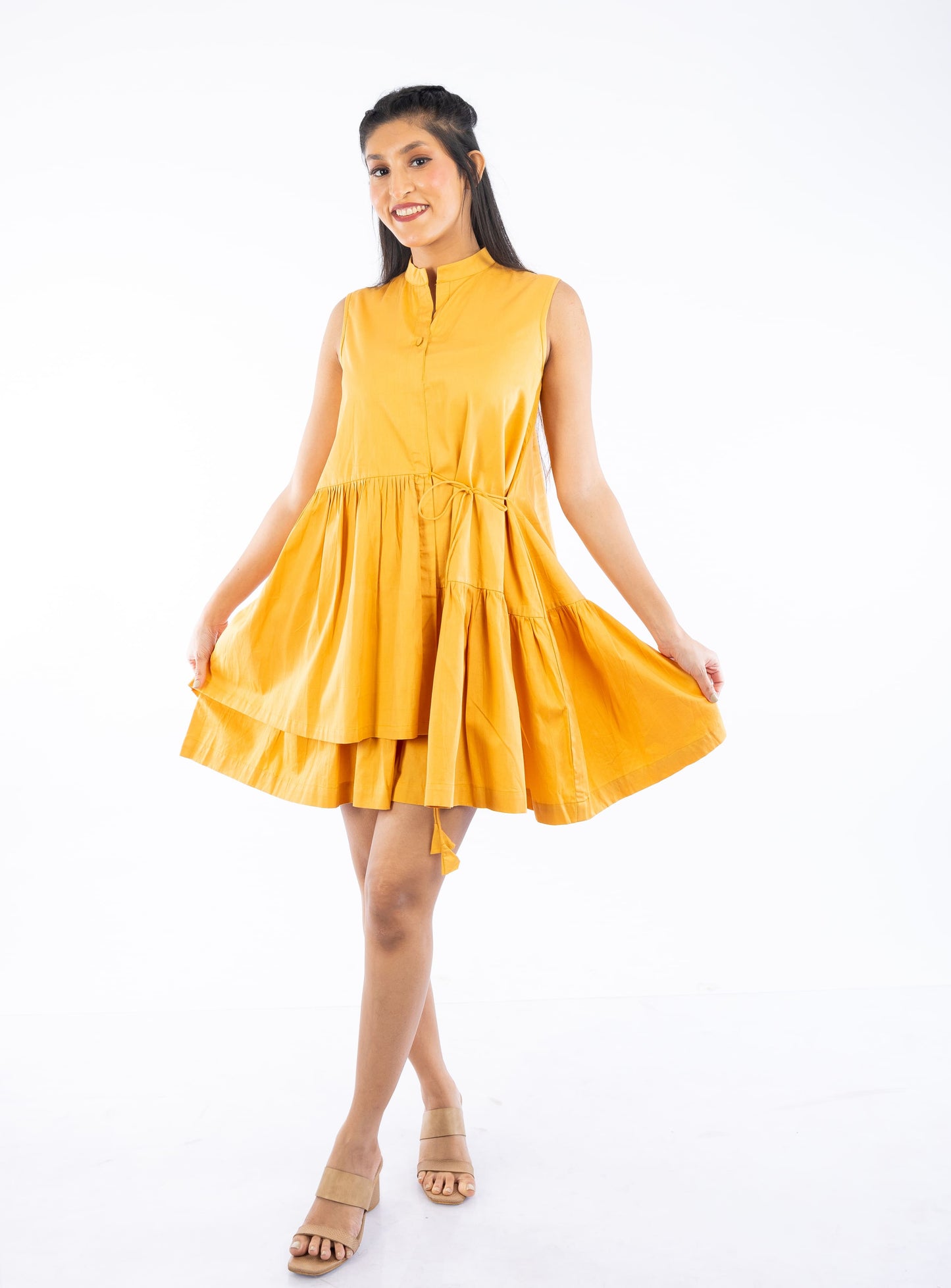 Sleeveless Layer Gathered Dress