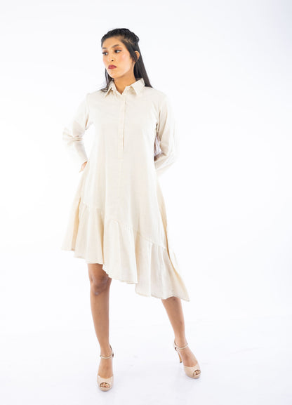 Asymmetric Handloom Frill Shirt Dress