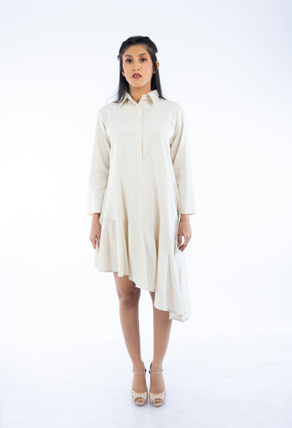 Asymmetric Handloom Frill Shirt Dress