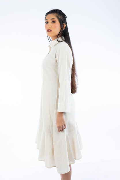 Asymmetric Handloom Frill Shirt Dress