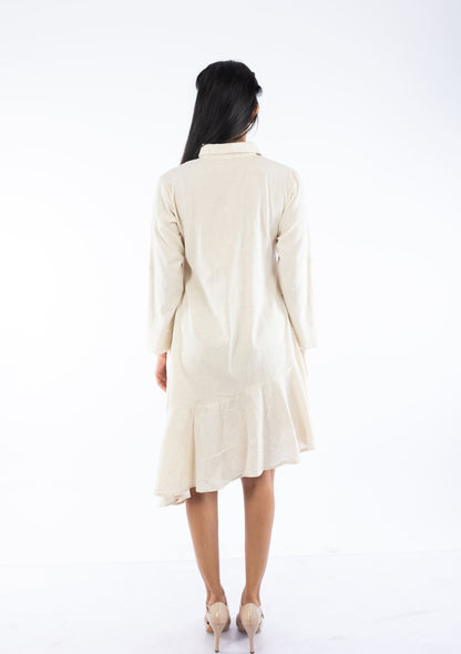 Asymmetric Handloom Frill Shirt Dress