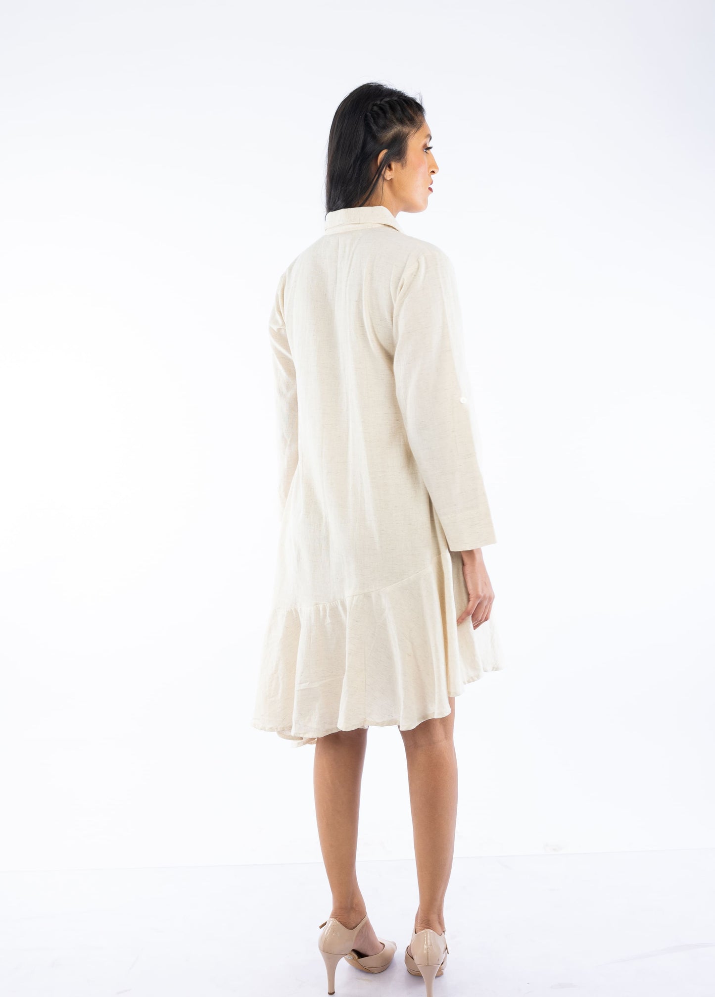Asymmetric Handloom Frill Shirt Dress
