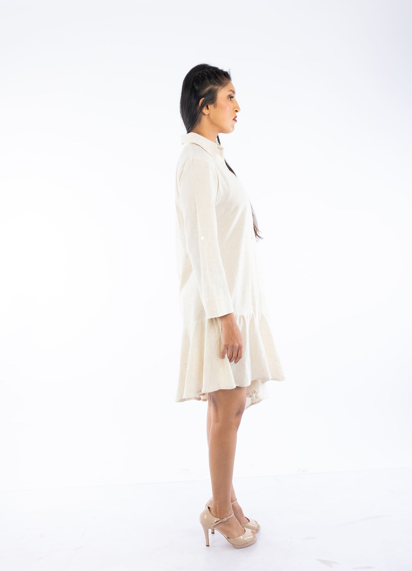 Asymmetric Handloom Frill Shirt Dress
