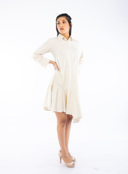 Asymmetric Handloom Frill Shirt Dress